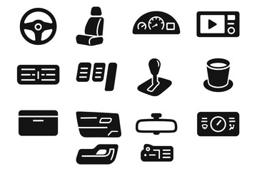 Icon car glove panel icons seats infotainment control vector mirror interior climate