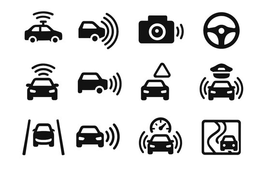 Lidar collision vector traffic icon cruise mode steering autonomous driving lane icons