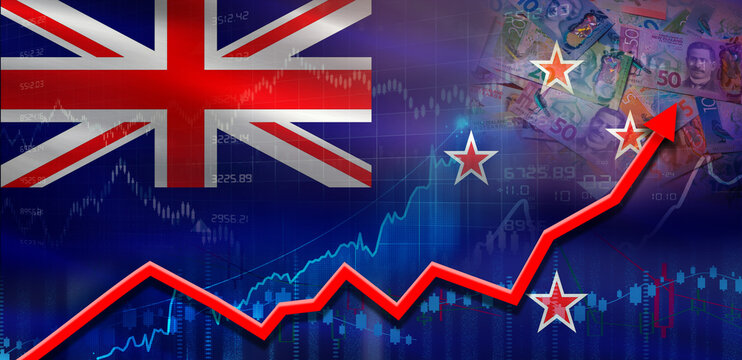 New Zealand financial growth on market graph. New Zealand economic growth on financial graph - Powered by Adobe