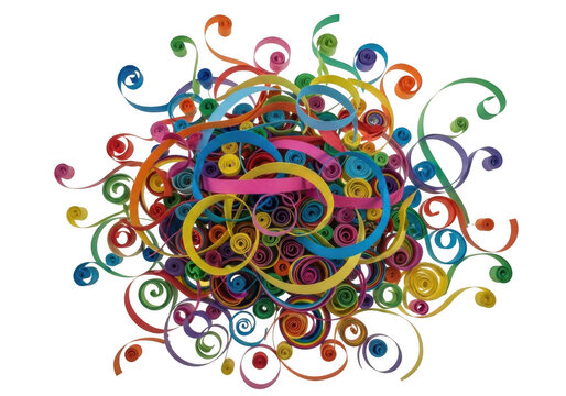 Vibrant abstract swirls and shapes exploding in a chaotic colorful display transparent background