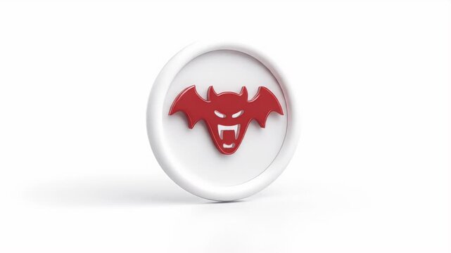 Red Bat Emblem on White Button Isolated.