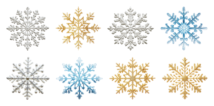 PNG Colorful intricate snowflake designs, element set on transparent background