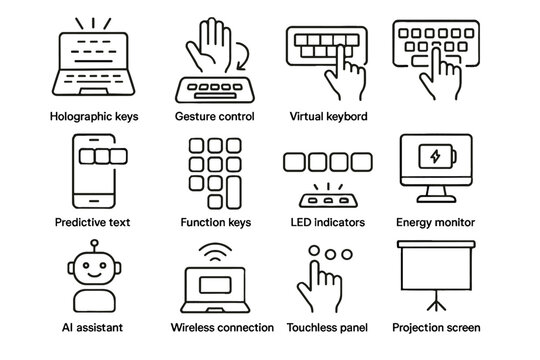 Led gesture holographic vector function icon touchless text innovations panel typing pad