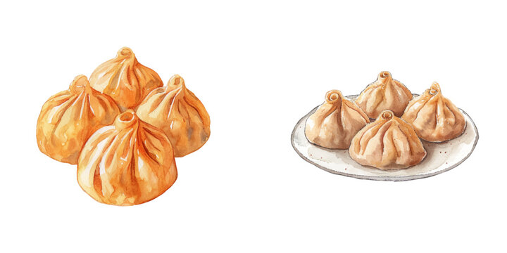 tibetan momo dumpling watercolor vector illustration