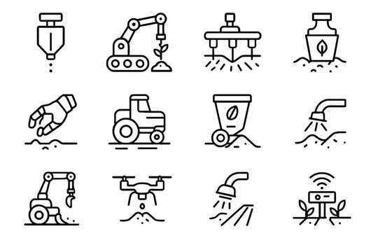 Seed icons vector coverer planting automated soil robot sensor drill icon crop