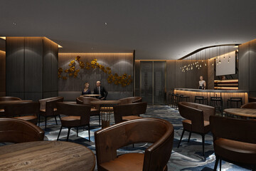 3d render coffee shop restaurant interior