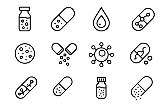 Therapeutic icon tiny microcapsule biomedical vial vector droplet medicine container icons capsule