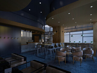 3d render coffee shop restaurant interior