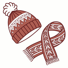 Knit hat and scarf vector illustration