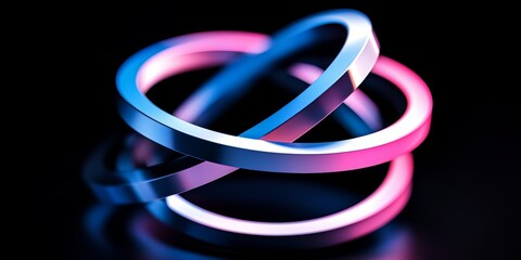 Blue, pink and purple ring is shown in a black background. The ring is made of metal and has a shiny, reflective surface. The colors of the ring create a sense of movement and energy