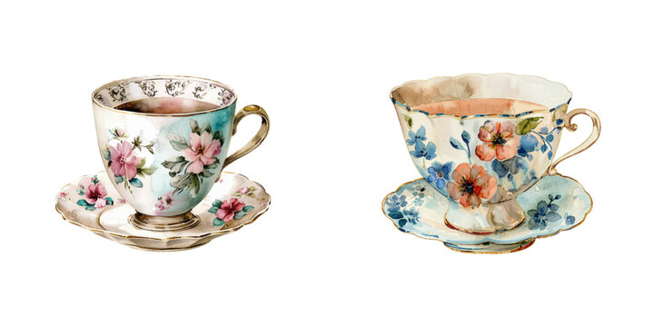 vintage teacup watercolor vector illustration