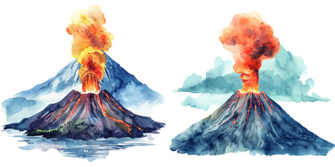 volcano watercolor vector illustration © Dar