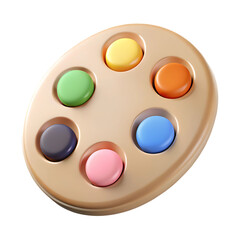 A painters palette with six colorful dots isolated on transparent background