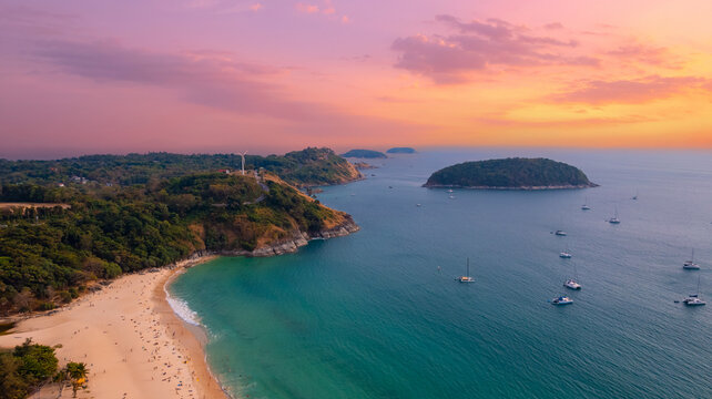 Stunning sunset at Nai Harn Beach scenic views from phuket, thailand