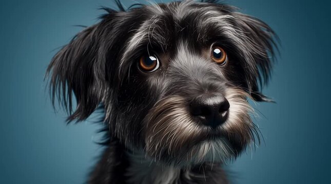 Adorable little terrier puppy looking at the camera with a cute and curious expression. Close-up studio shot of a furry friend