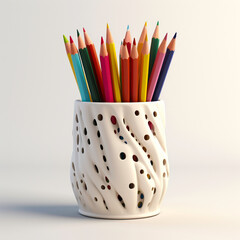 Modern white tabletop pen cup minimalist Scandinavian office organizer isolated studio object