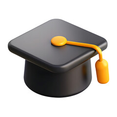 A black graduation cap with a yellow tassel isolated on transparent background