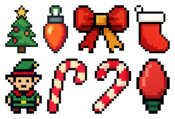 Obraz premium PNG Pixelated festive holiday icons, element set on transparent background