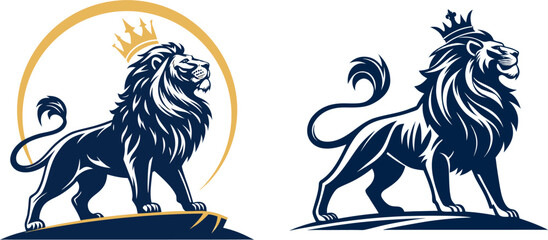 Regal Lion Silhouettes with Crown: Two stylized lions with crowns standing proudly, symbolizing royalty, leadership, and power. Perfect for heraldic or luxury branding.