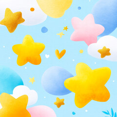 Whimsical golden yellow watercolor stars pattern cute dreamy celestial nursery background illustration