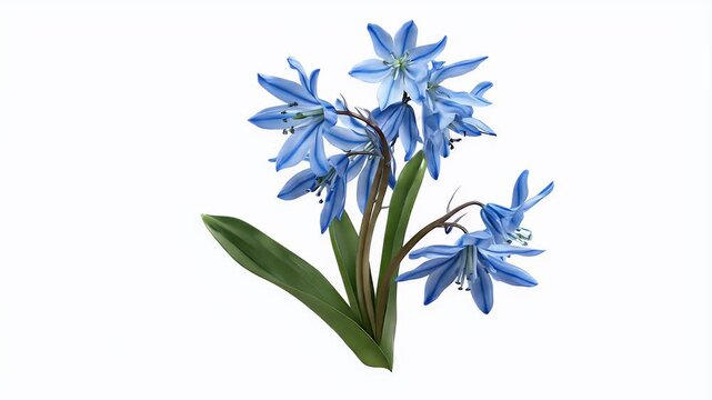 Delicate Blue Spring Flowers Isolated on White Background.
