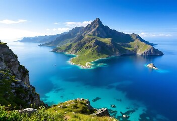 Obraz premium A beautiful mountain peak above the ocean wallpaper