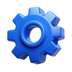 Blue 3d gear icon isolated on transparent background