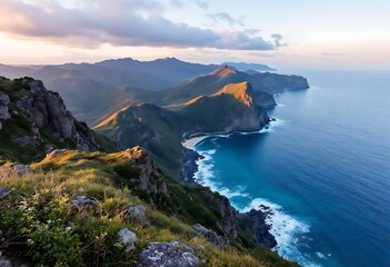 A beautiful mountain peak above the ocean wallpaper