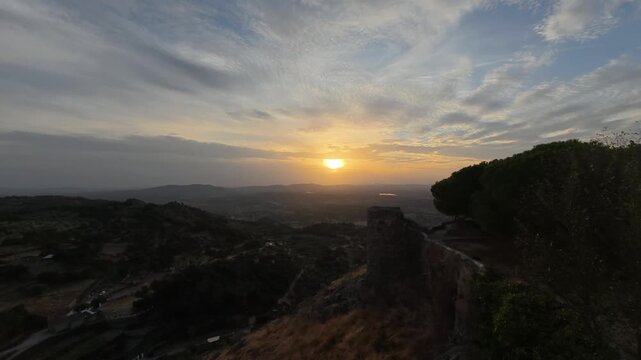 Sunset Over Extremadura Plains with Clouds Moving in The Sky, Montanchez, Extremadura, Spain