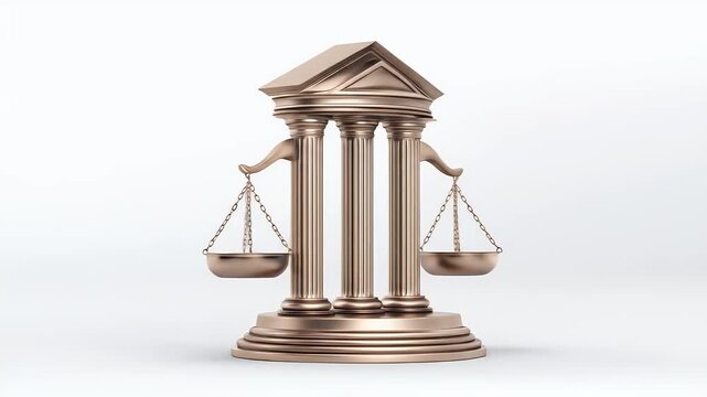Golden Justice Scales Symbol on White Background.