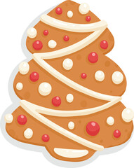 Christmas gingerbread cookie flat cartoon. Sign New year sweet gingerbread, bird, holly, house, deer and candy, snowflakes, sock, Christmas tree, bell, star. Isolated vector illustration
