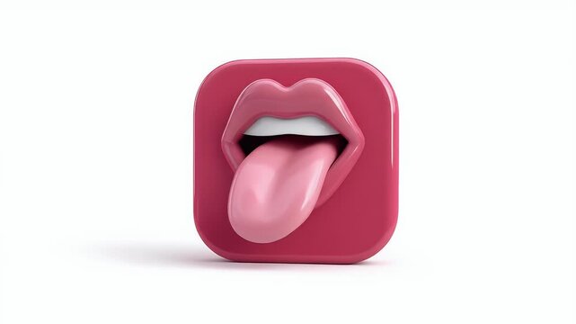 3D Stylized Open Lips Icon with Tongue Sticking Out