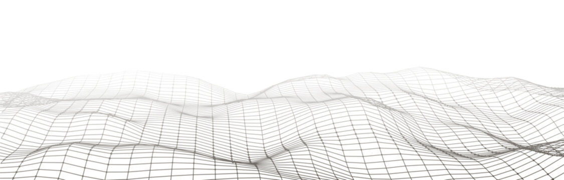 Vector perspective mesh. Detailed grid lines on white background. 