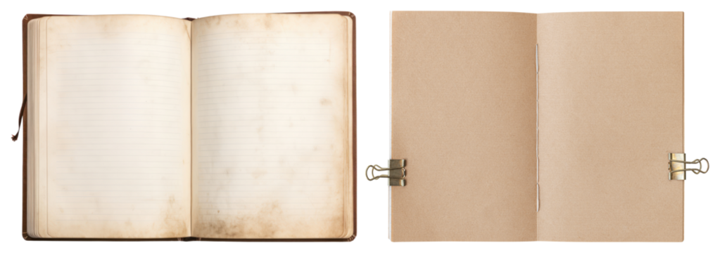 PNG Vintage open notebook pages, element set on transparent background
