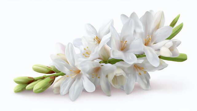 Elegant White Tuberose Flowers on White Background.