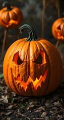 Scary Halloween pumpkin. Halloween photo. Background photo