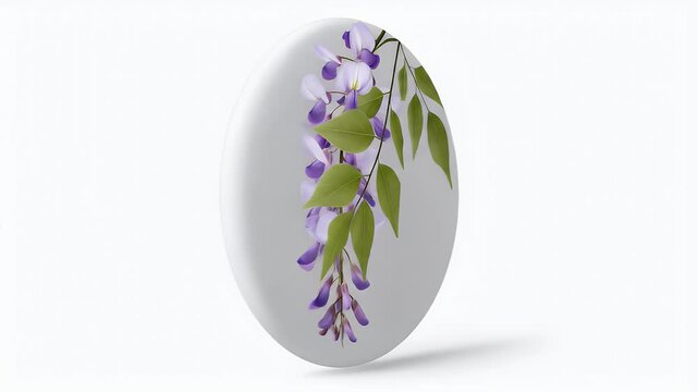 Wisteria Flower Illustration on White Round Surface.