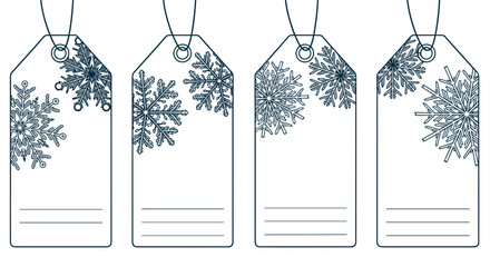 Christmas gift tags with snowflake line art for holiday wrapping and winter sale promotion