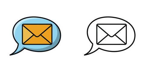 Two speech bubbles one with a colored envelope one with an outline message email