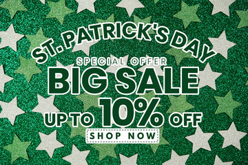 St. Patrick's Day Big Sale 10% off Promotion Offer Discount Retail Shopping Concept