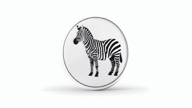 Zebra Illustration Inside a Silver Circle on White Background.