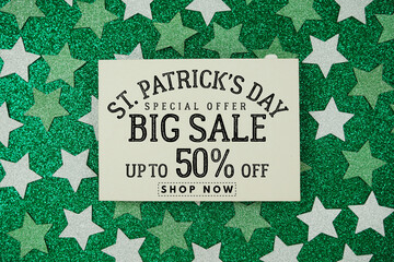 St. Patrick's Day Big Sale 50% off Promotion Offer Discount Retail Shopping Concept