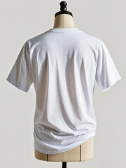 Mockup de camiseta blanca VISTA TRASERA en MANIQUI para diseño de estampado	
