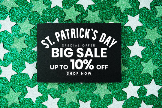 St. Patrick's Day Big Sale 10%% off Promotion Offer Discount Retail Shopping Concept