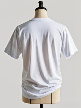 Mockup de camiseta blanca VISTA TRASERA en MANIQUI para dise&ntilde;o de estampado	
