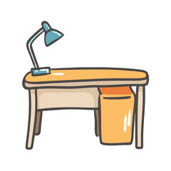 Vector illustration of a desk with a lamp and drawer