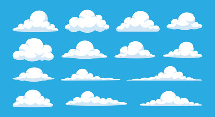 Versatile Set of Flat Design Cloud Icons for Sky and Weather Related Concepts