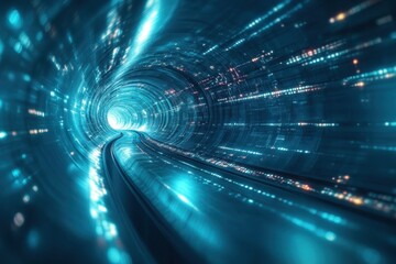 Digital tunnel with bright lights and futuristic design in a high-speed environment