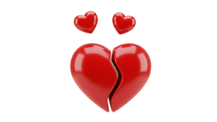 Broken Red Heart with Two Small Hearts Floating Above Illustration