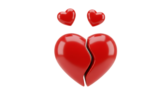 Broken Red Heart with Two Small Hearts Floating Above Illustration